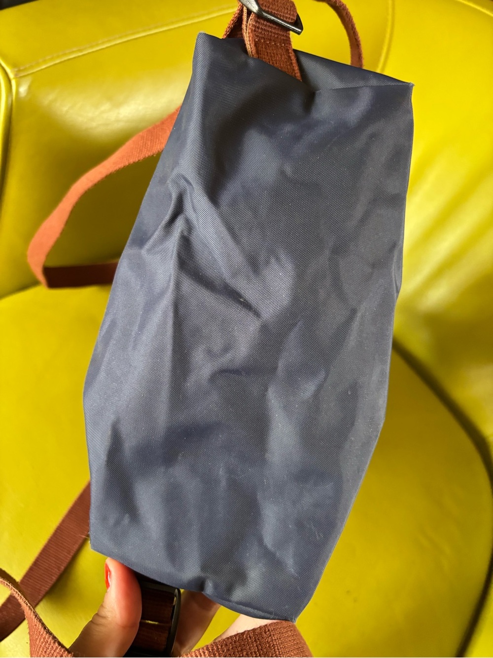 Longchamp Le Pliage 1699 Navy Blue Nylon Leather Backpack Brown - Picture 8 of 11